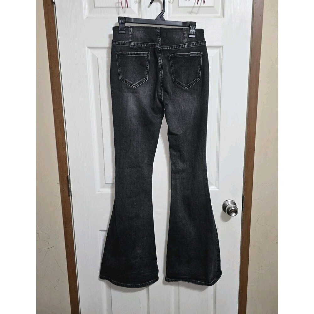 Rock & Roll Denim Bargain Bell Pull On Flare Jeans Black Wash Women's 28x34